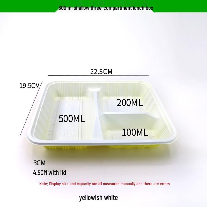 Ningzhao 800ml Disposable 3-Compartment Food Containers with Lids (100-Pack) 800ml