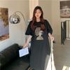 Cotton Summer New Korean Loose Letter Printing Student Slit Short Sleeve Mid-length Dress for Women