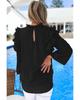 Azura Exchange Black Button Keyhole Back Pleated Ruffle Trim Blouse