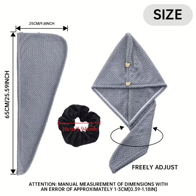 Microfiber Hair Towel Wrap Soft Quick Dry Hair Drying Cap Anti Frizz Hair Turban Bathroom Accessory