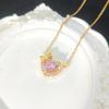 Pink Zirconium Love Necklace Women'S High-End Simple And Sweet Bow Heart Pendant Accessories