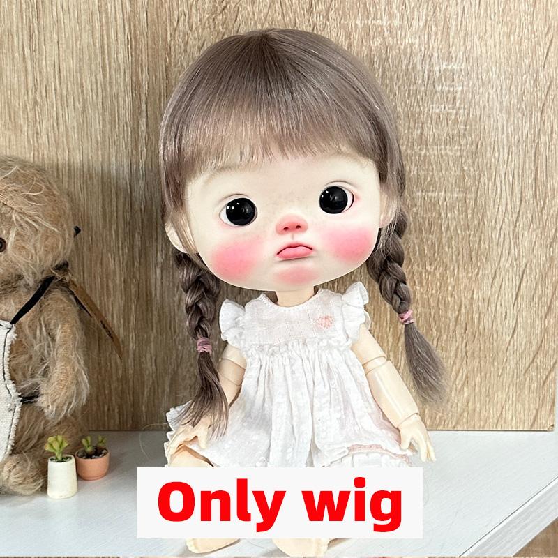 BJD Wig Qbaby Blyth Amydoll Cute Soft Bangs Ponytail with Long Hair For Big Head Doll Dolls Toy Doll Accessories 10 Inches