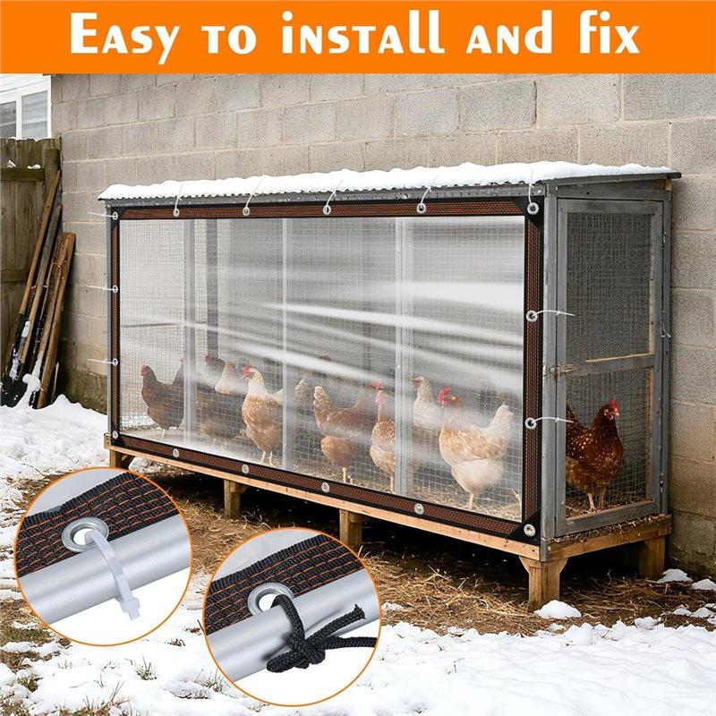 Chicken Coop Cover Waterproof 6.6 X 13Ft Anti-Tear Run Tarp With Rope& Cable Tie, For Winter For Patio Covering