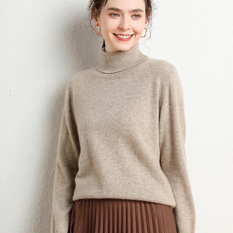 Women's High Neck Cashmere Sweater - Simple, Elegant, Plus Size Knitwear for Autumn & Winter