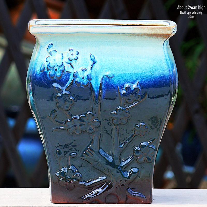 Handmade Terracotta Succulent Pot, Large Square with Gloss Glaze and Breathable Design.