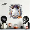 Black Cat Wall Stickers Halloween Stickers, 3D Broken Effect with Ghost Skeleton Pumpkin Bat Decals, Self-Adhesive Temporary Decorations Waterproof