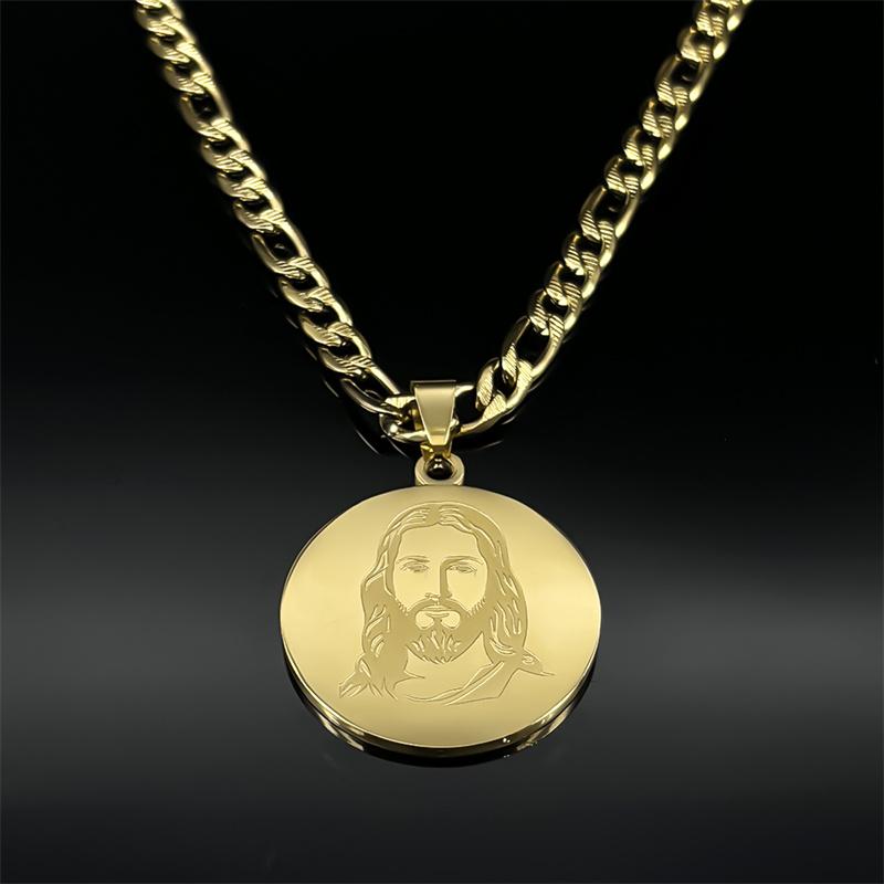 Christlicher Gott Jesus Medaillon Anhänger Halskette für Damen Herren Edelstahl Goldfarbe Heilige Beten Hip Hop Kette Party Schmuck