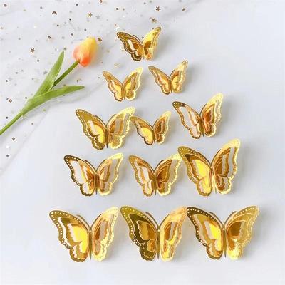 3D Hohl Geschichteter Schmetterling Mehrfarbig Wandaufkleber Heimdeko Goldener Schmetterling Heimdeko Kühlschrank DIY Zimmer Hochzeit Poster