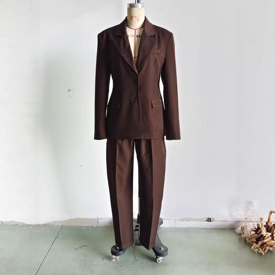 Women s Western Style Two-Piece Suit Jacket Set - Slim Fit, Solid Color S кофейный