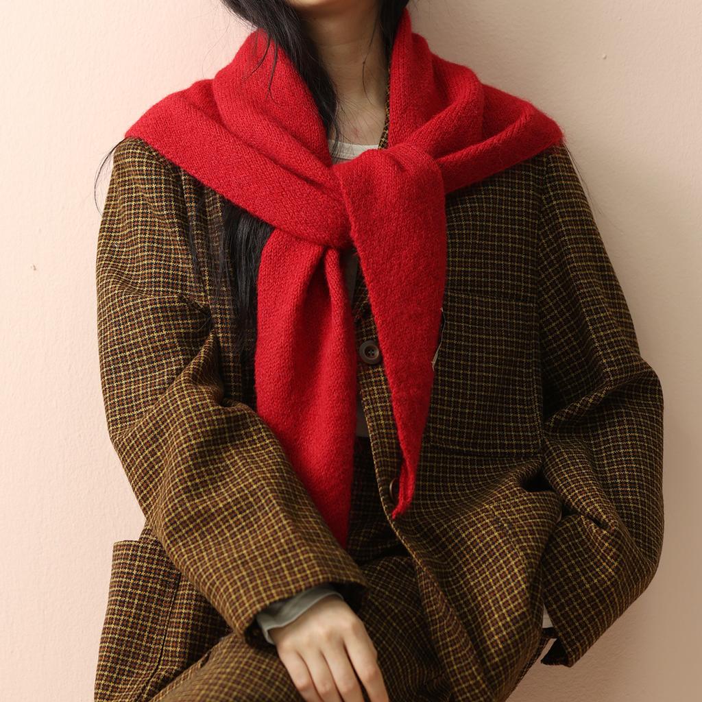 Big Size Wool Korean Style Knitted Triangular Scarf Women Winter Warm Headscarf Shawl Sold Color Neckerchief Kerchief Hijab