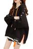 BEIBANG Hooded Long Loose Layered Pullover Size Women's Sweatshirt, Sleeve, Fit, Style, Top, Casual, Flattering, Spring/Autumn (Black, 12)