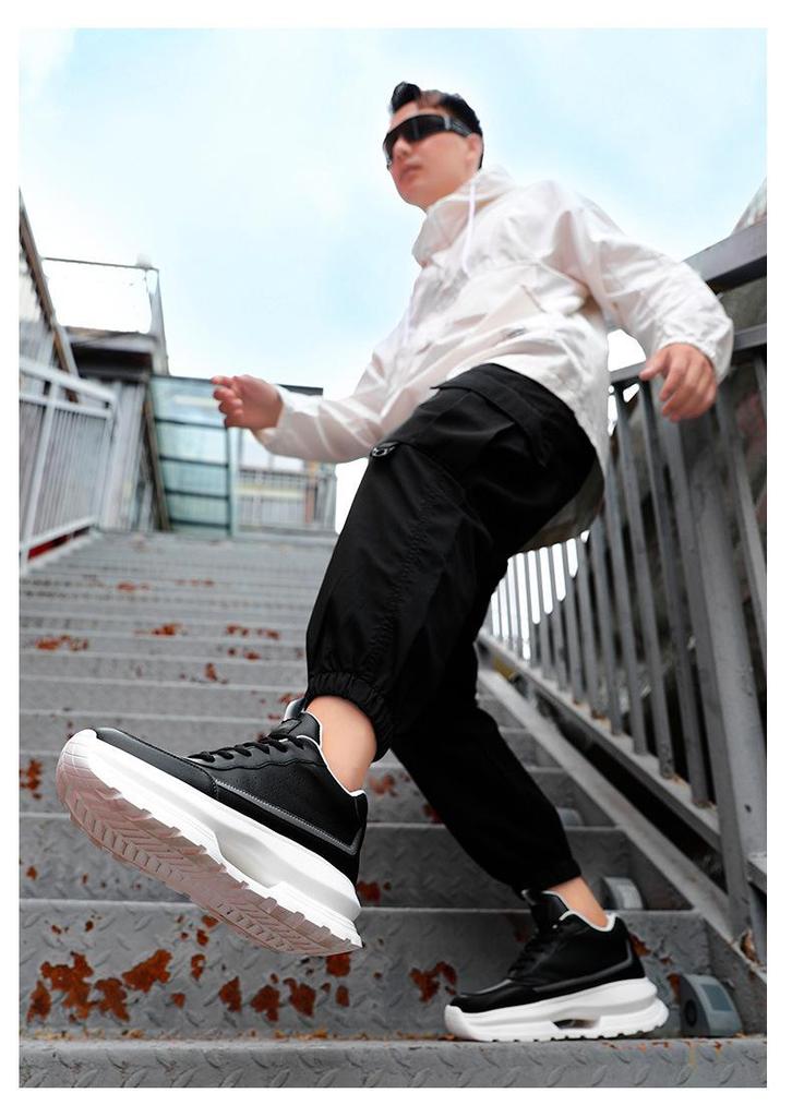 8CM Height Increasing White Dad Sneakers, Thick Sole Retro Casual for Spring and Autumn