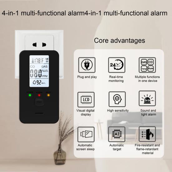 4-In-1 Multi-function Detector Natural Gas Carbon Monoxide Propane Detector Home Apartment RV