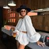 Autumn New Crew Neck Long-sleeved Top Strap-up Loose Shorts Set Design Temperament Casual 1116