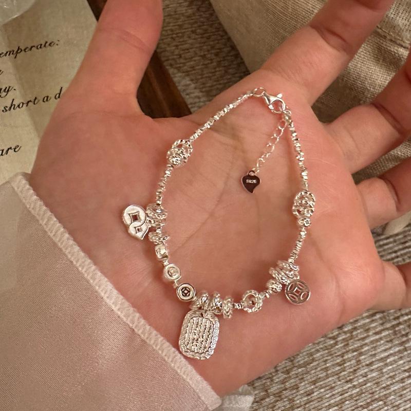 Adjustable Sterling Silver 925 Yellow Dzambala Bracelet - Crushed Silver Plate Design, Perfect Best Friend Gift. Yellow Dzambala Silver Bracelet