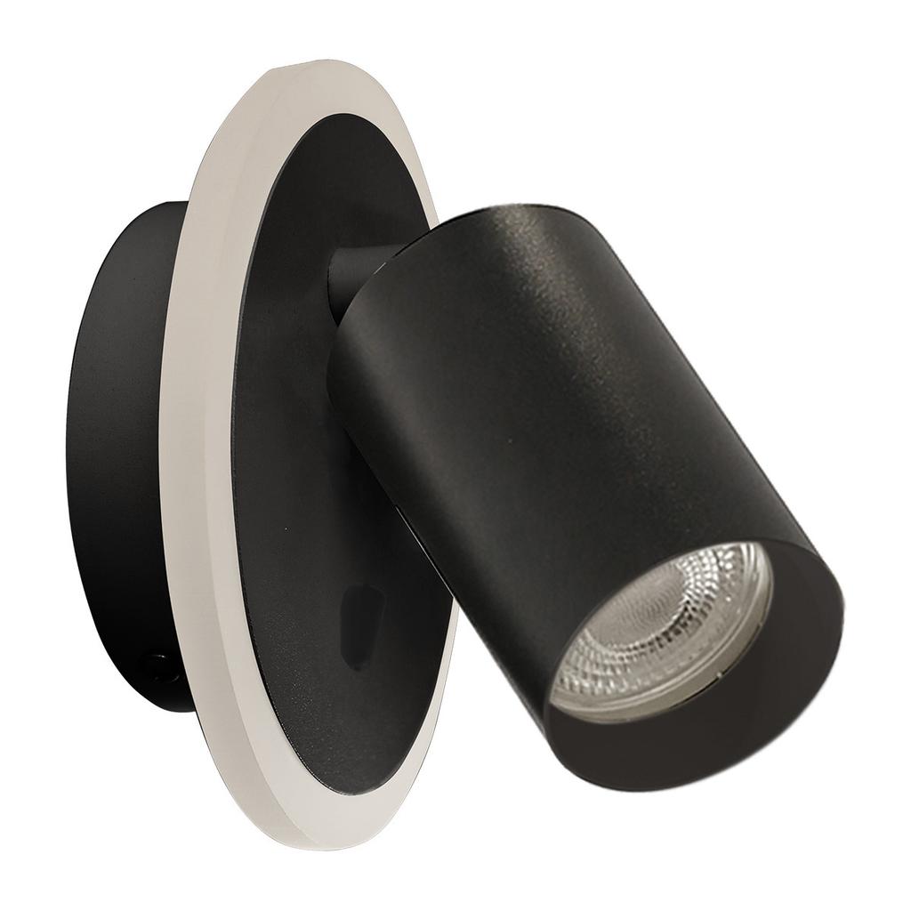 Modern Round Black Wall Sconce Spot Swivel 1Xgu10 + 5W LED Variable Color Parma Light Prestige