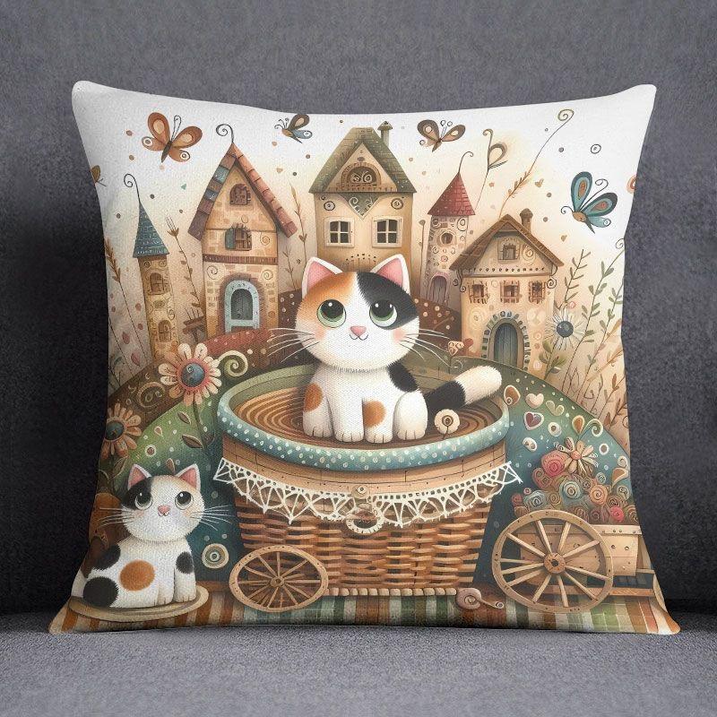 Tecknad katt Ke demontering och tvättning kontorsörngott, soffkudde, vardagsrum sovrum fyrkantigt örngott