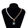 European and American accessories Ocean style colorful starfish pendant necklace Beach vacation asymmetrical imitation pearl necklace
