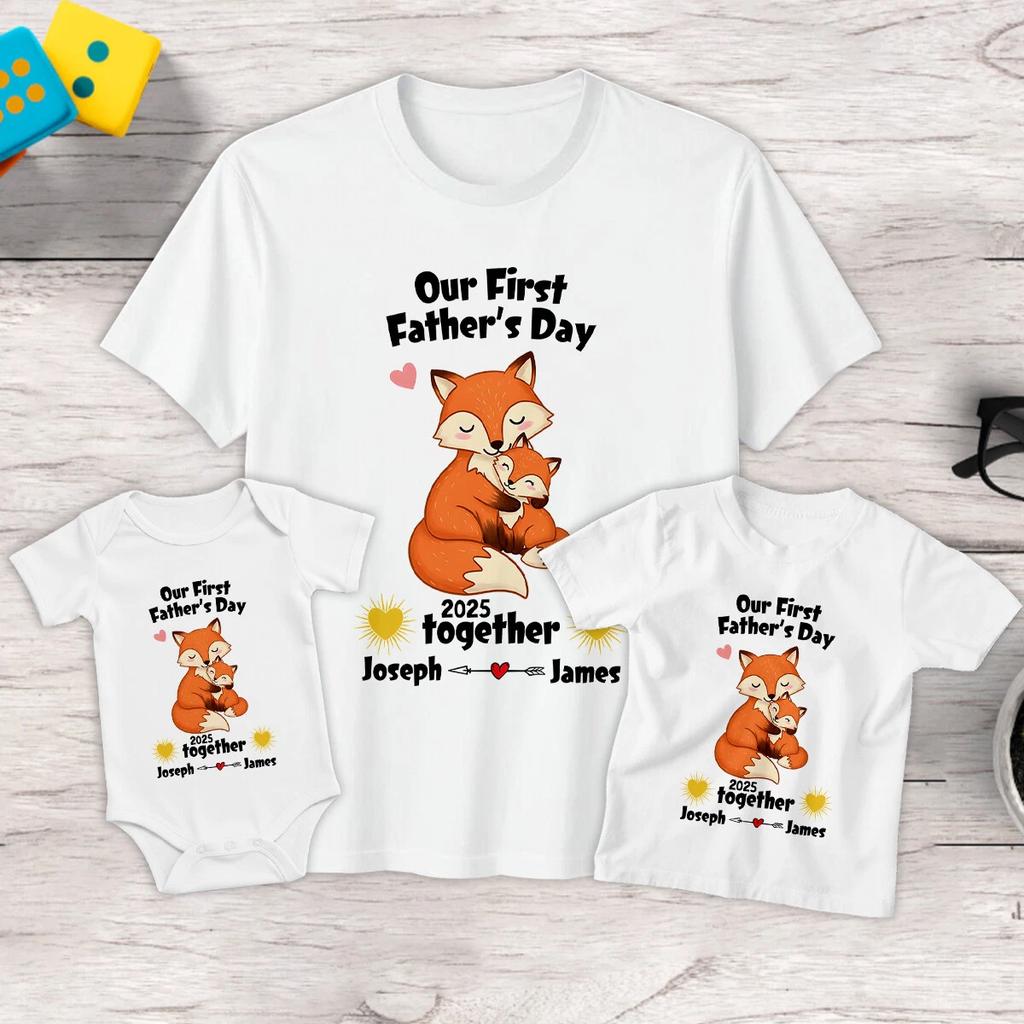 Personalised Mens Kids Fox Together Funny Fathers Day T-Shirt Tee Baby Romper#FD