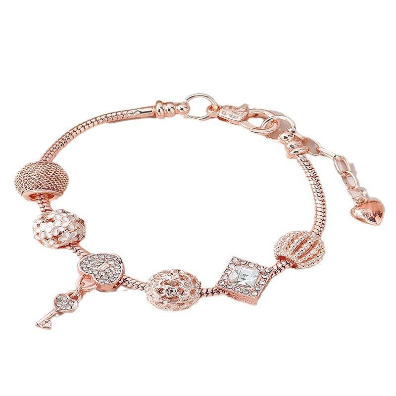 Kit de Fazer Pulseiras com Contas DIY Com Chaveiro de Coração Esmaltado e Pingente de Colar com Strass Artesanato