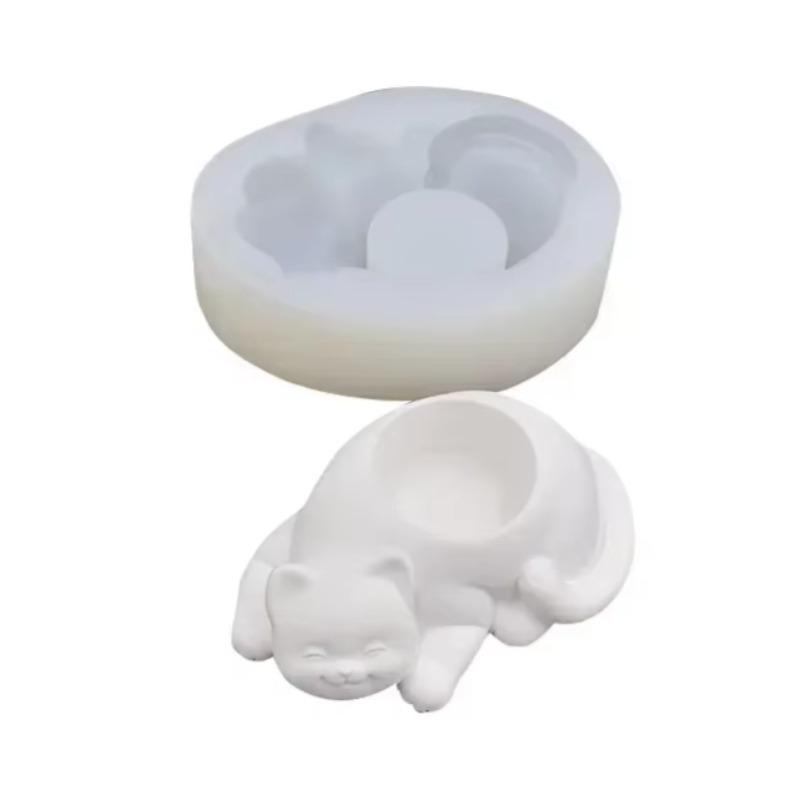Cartoon Cat Succulent Flowerpot Mold Home Cat Plaster Ornament Storage Tray Mold Creative Bonsai Decor Mold Baking Candy Mold