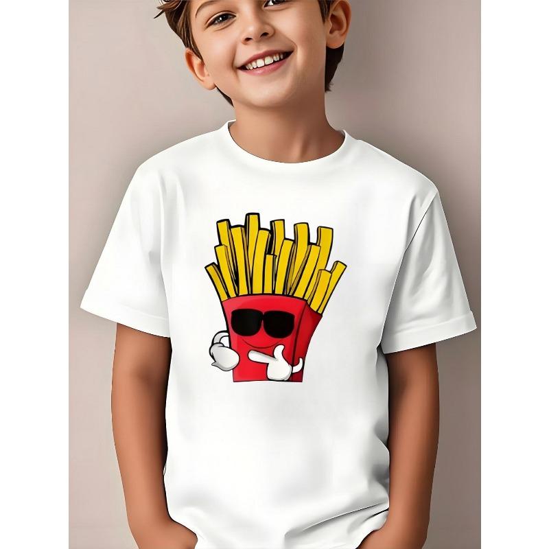 European sizes Boys' T-shirt Print Design Art, Ideal for Outdoor Activities, Soft Knitted Top, Comfortable And Breathable, Suitable for Summer