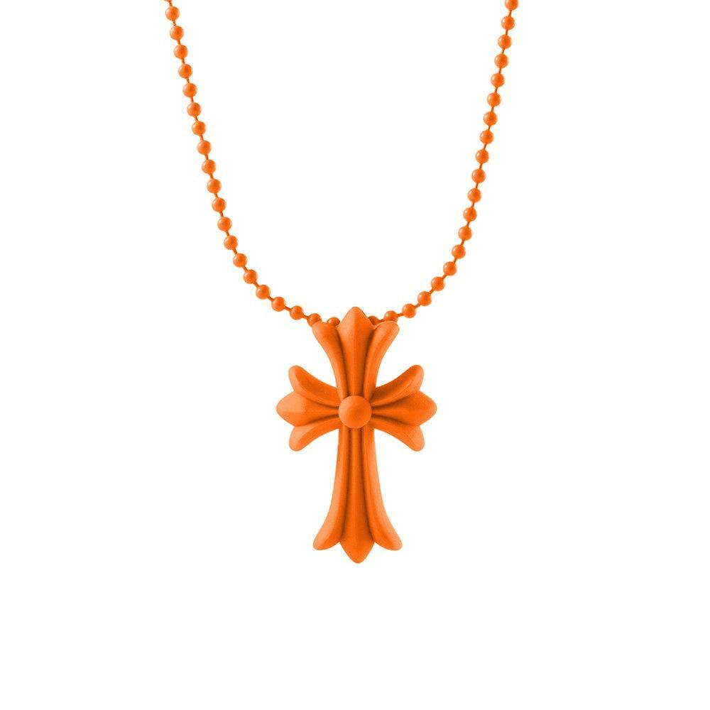 Collier à Pendentif Croix Colorée Perlé, Collier Croix Hip Hop Punk, Bijou Statement Mode pour Femmes et Hommes orange