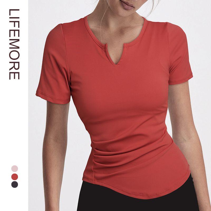 

Internet Celebrity V-neck Belly-Covering Short-Sleeved T-shirt Women s Yoga Clothes Sleeve red S