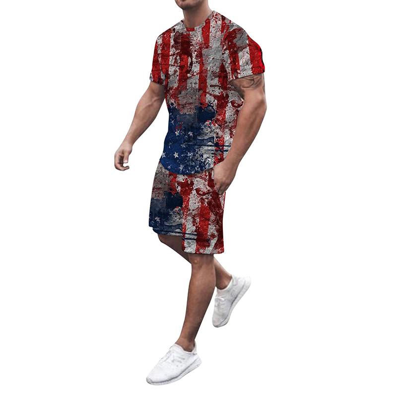 Pánské sady triček USA Americká vlajka 3D tisk Teplákové soupravy Trička Šortky 2 kusy Streetwear Pánské oversized obleky Sportovní oblečení