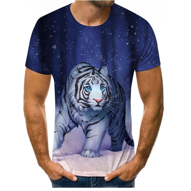 Summer New Style 3D Digital Print round Neck Short Sleeve T-Shirt Lion Tiger Pattern Men's Casual Top Quality Polyester V-Neck