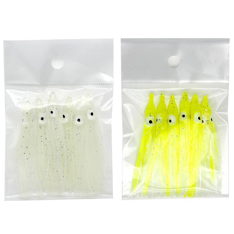 6Pcs/pack Soft Luminous Octopus Skirts Lure 6cm Silicone Tuna Trolling Skirted Squid Jigging Sea Fishing Glow Bait Soft Bait