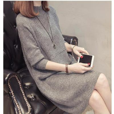 Half-turtleneck Mid-length Sweater Women's Bottoming Shirt Autumn and Winter Loose Pullover Knitted Dress Long-sleeved Women