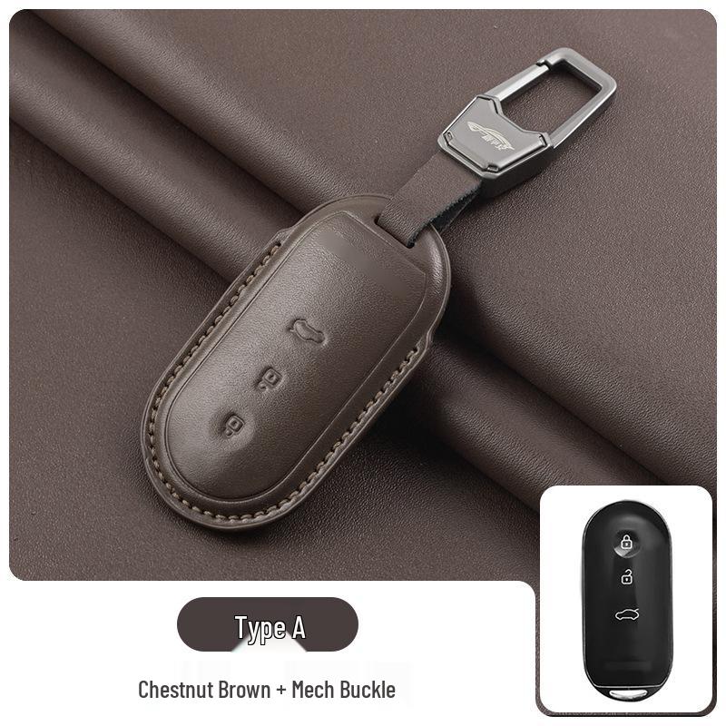 AITO M8/M9/M7 Key Case: Premium Genuine Leather Protective Shell with Buckle for Full Coverage.