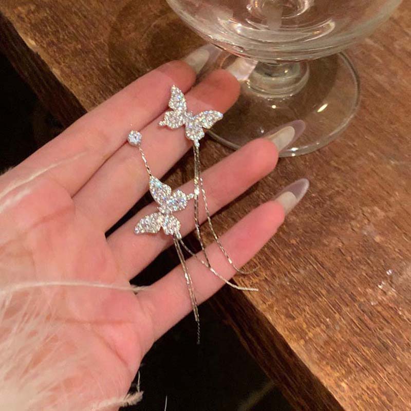 Fashion Asymmetric Butterfly Tassel Earrings for Women 2026 Luxurious Zircon Crystal Tassel Earrings Wedding Jewelry Accessories