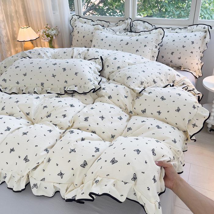 Korean Princess Cloud-like Crinkled Gauze Lace Cotton Bedding Set