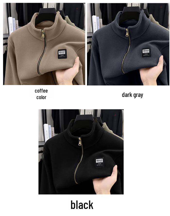 Men's 700g Double-Sided Sherpa Fleece Hoodie Jacket - Thickened Winter Warmth with Stand Collar & Zipper