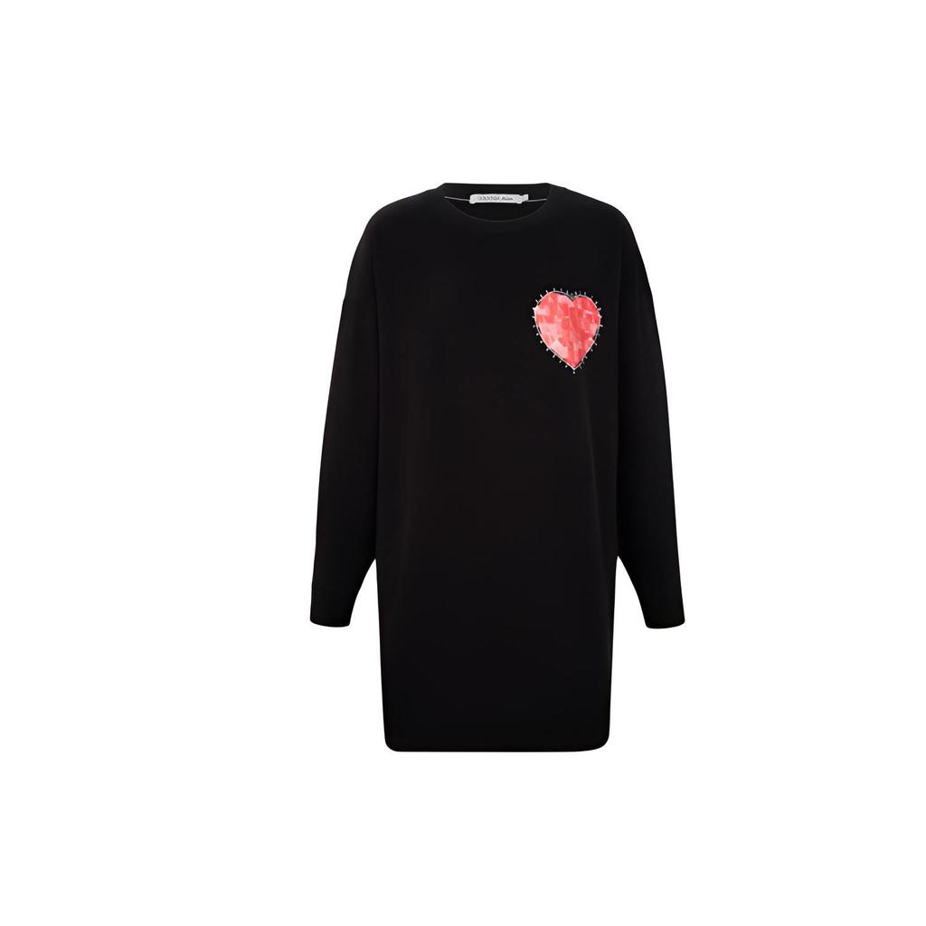 Calvin Klein Cotton Heart Letter Print Long Sleeve Dress Women Dresses Black J218677-BEH