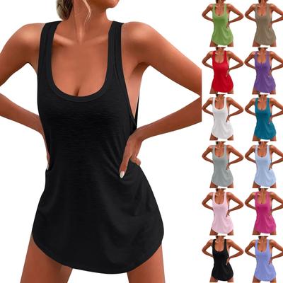 Moda feminina sexy clássico cor sólida decote em U sem mangas colete vestidos