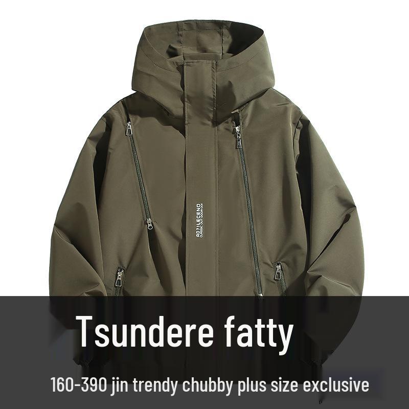 Trendy Plus-Size Men's Waterproof Windbreaker - American-Style, Autumn Outdoor Loose-Fit Jacket, Windproof, Perfect for Mountaineering