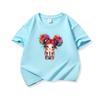 Kids Cotton T Shirt Cheerful Rainbow Hair Girl Graphic Print Crew Neck Short Sleeve Tee Casual Boys Girls Summer Tops