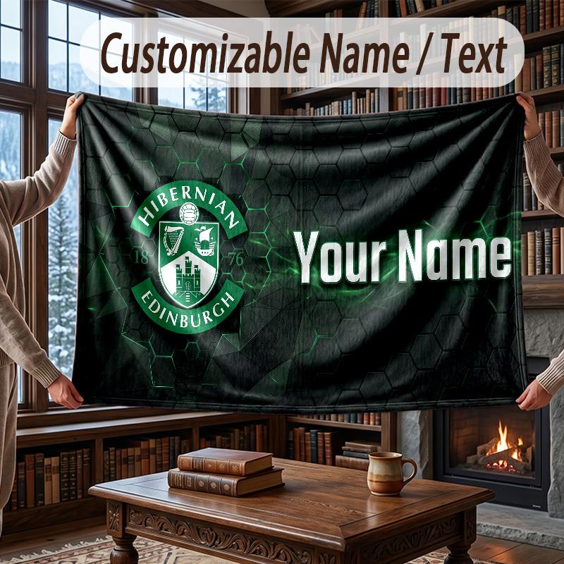 Custom Name Flannel Throw Blanket Hibernian FC Pattern Warm Home Decoration