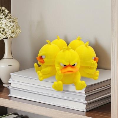 Cartoon Wütende Ente Figur 3D Gedruckte Stirnrunzelnde Sitzende Ente Statue Skulptur Kleine Blaue Gelbe Ente Ornament Dekoration