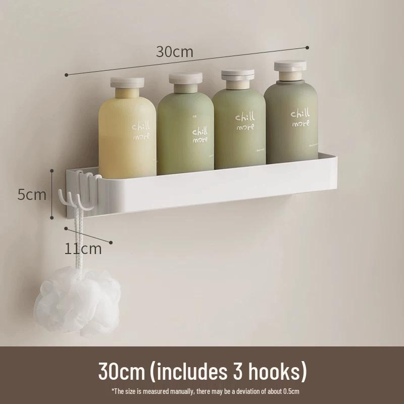 No-Drill Wall-Mounted Bathroom Storage Shelf with Hooks