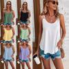 Camisola de Alças Duplas Regata Gola Redonda Jacquard Interna Sem Mangas Camiseta Básica Feminina