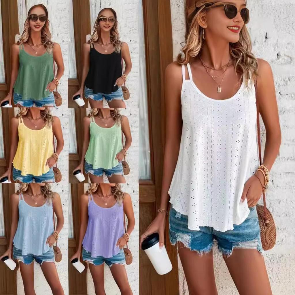 Double Shoulder Camisole Undershirt Round Neck Jacquard Inner Sleeveless Bottoming Shirt Female