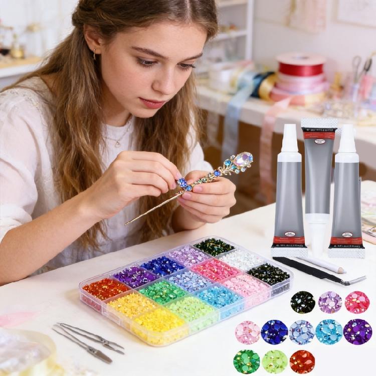 Electroplated Resin Rhinestones In 15 Section Case Ideal For Nails And Jewelry Decoration