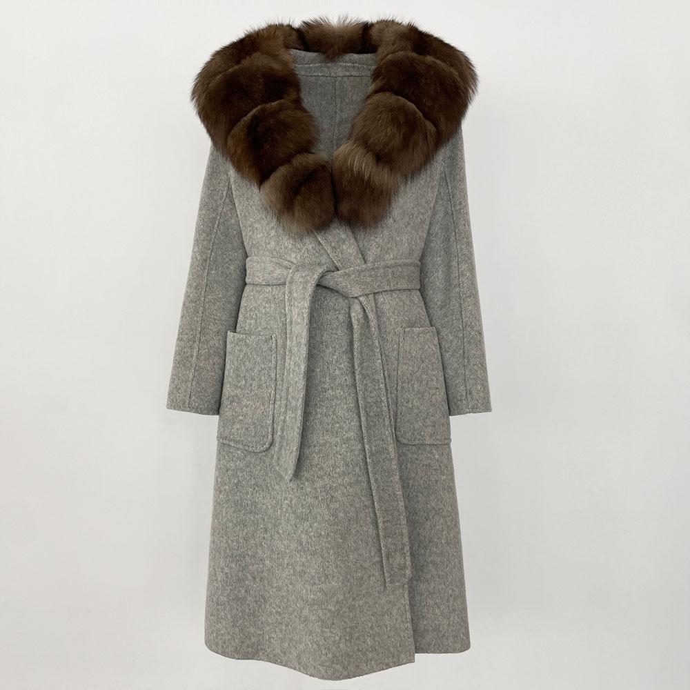 OFTBUY2024 Ekte Ull Kaninpels Kvinner Kåpe Naturskinn Mulberry Silkejakker X-lange Varm Tykk Turn-down Krage Overwear