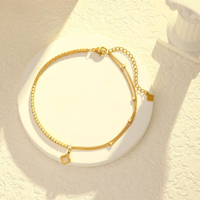 New Four-Leaf Clover Titanium Steel Anklet Women's Lightweight Niche Delicate Not Lose Color Summer Beach Anklet