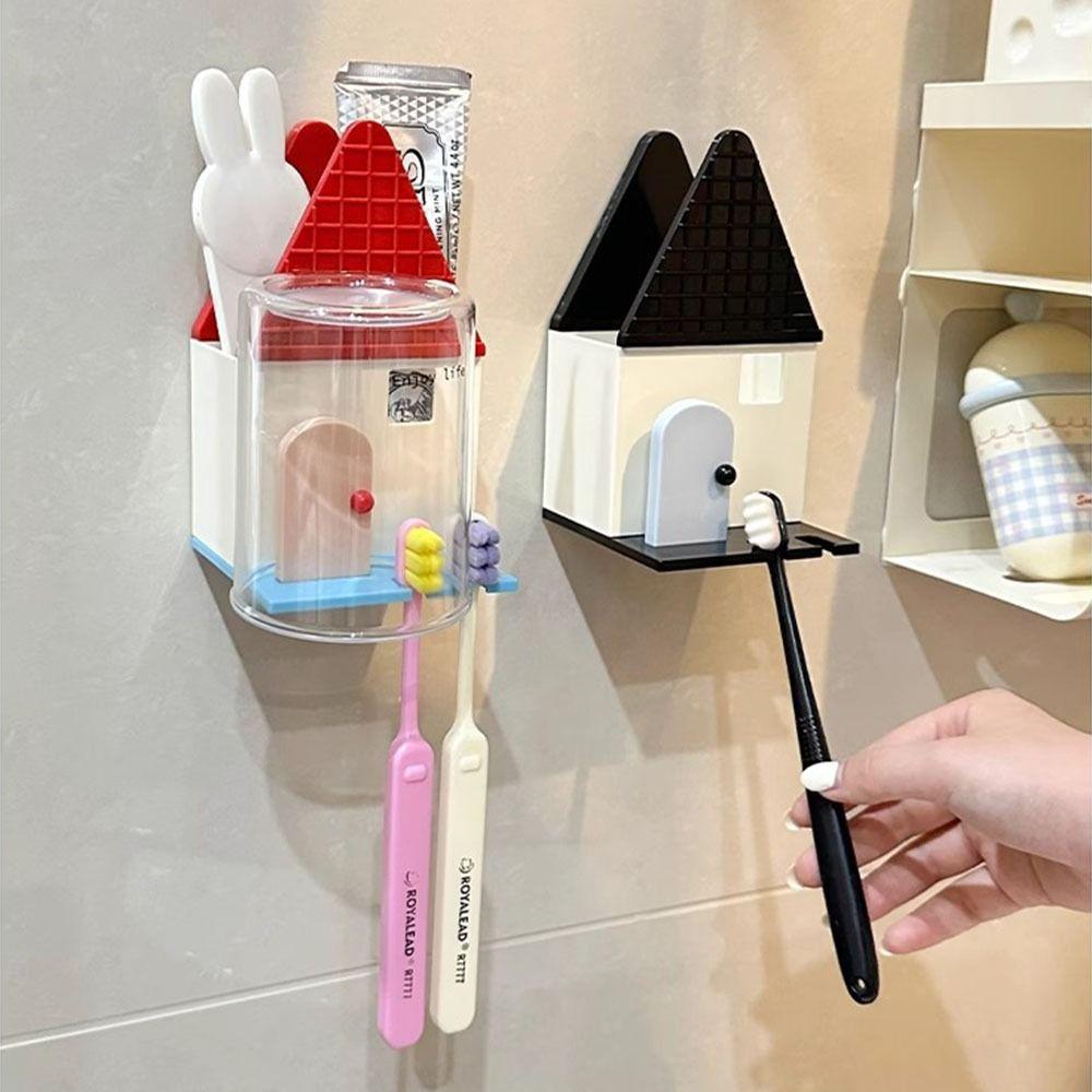 Draining Toothpaste Storage Rack Self-adhesive Toothbrush Dispenser with Cup  Bathroom