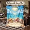 Beach Shell Starfish Paradise Theme Throw Blanket Custom Name Text Personalized Blanket Soft Cozy Blanket for Home Sofa Bed